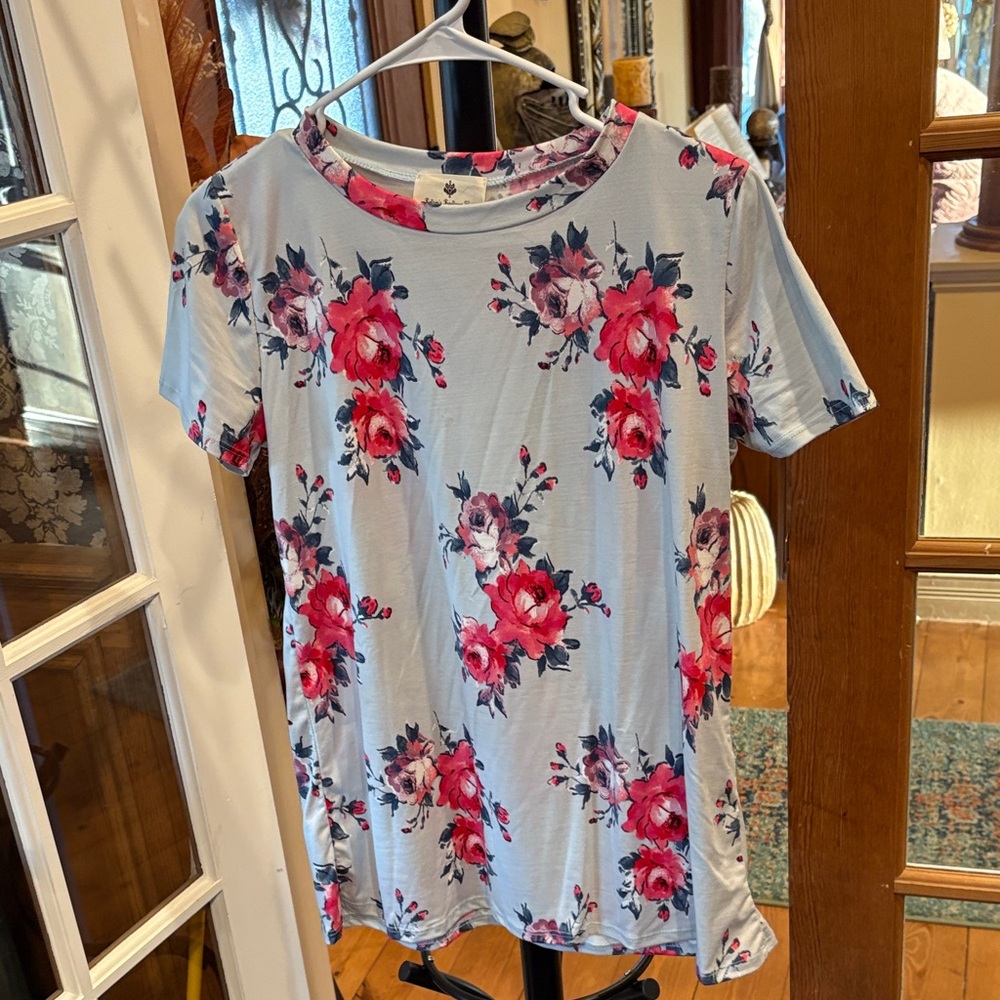 Floral Women's Top - Blue and Pink